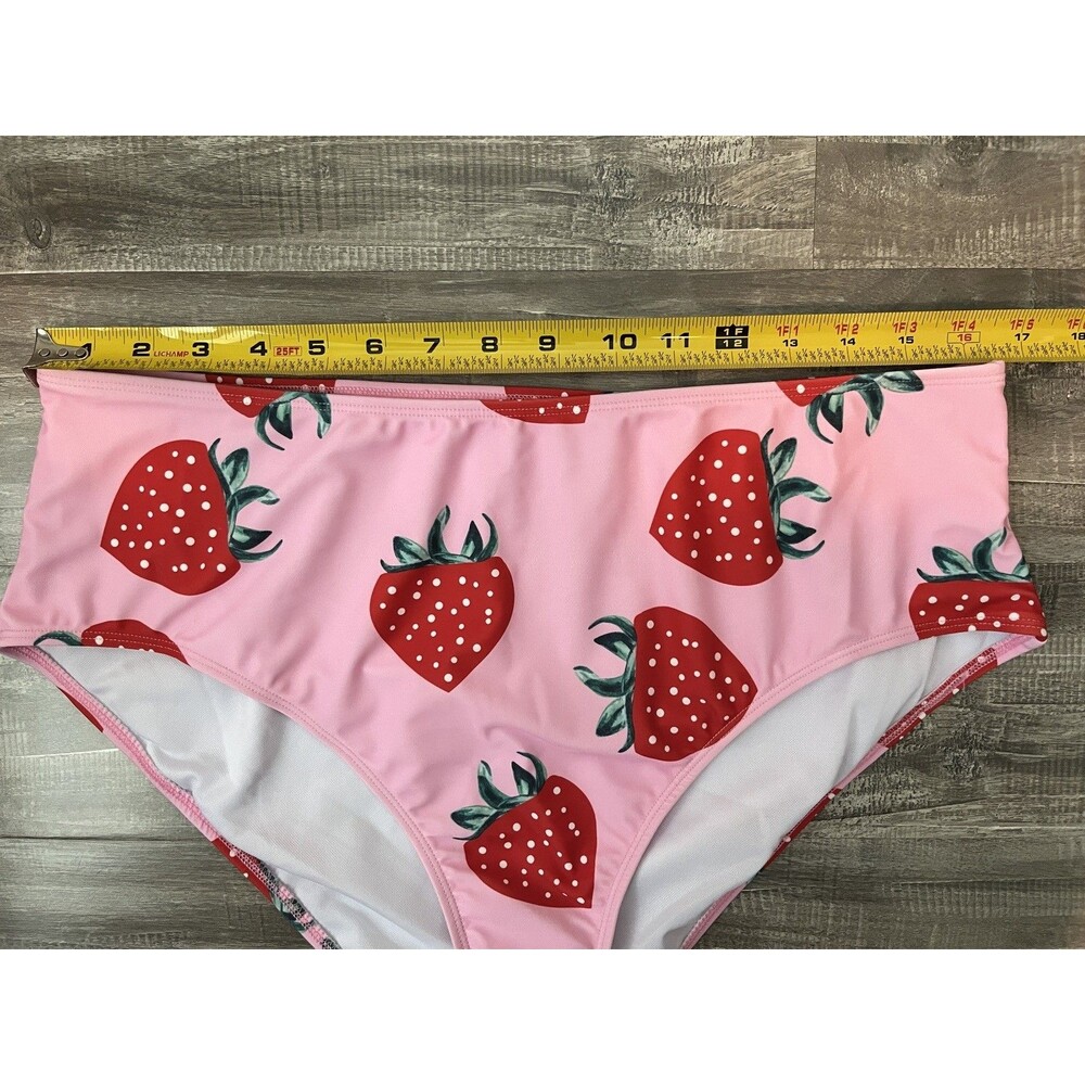 Strawberry Pink 2 Piece Bikini Set Size 2XL Bow Adjustable Straps Ruffles Swim - Picture 6 of 6